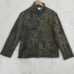 Chico's Travelers Jacket Size 1/8 Full Zip Quilted lined Floral Mock neck